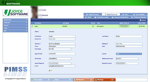 Pimss Personal Details Screenshot